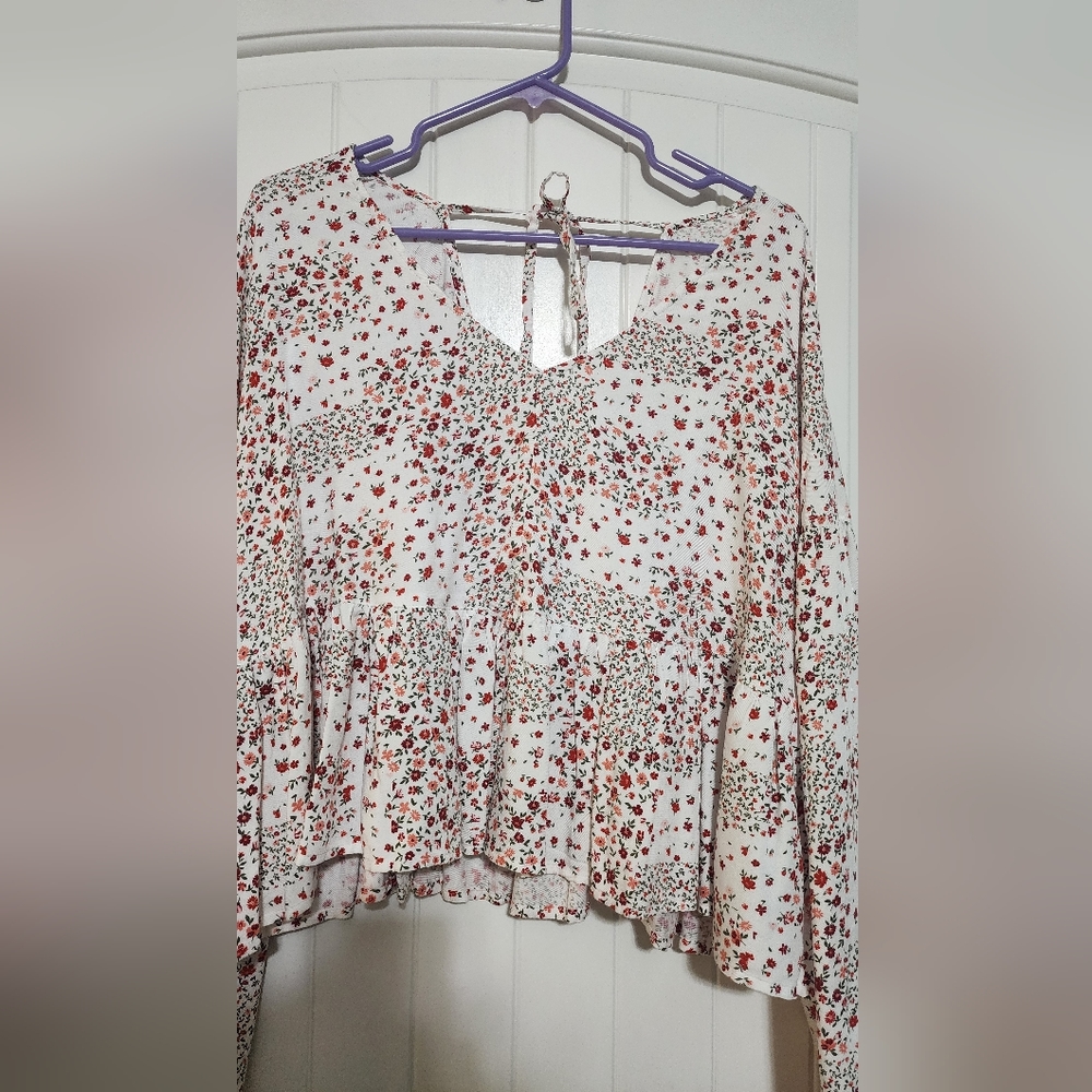Women's V neck baby doll long sleeve top